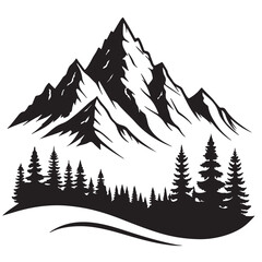 Mountain with tree vector silhouette