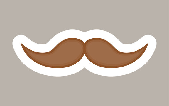 Brown mustache with white outline on gray background. Oktoberfest sticker. Vector illustration. Rectangular background. Horizontal banner. - Powered by Adobe