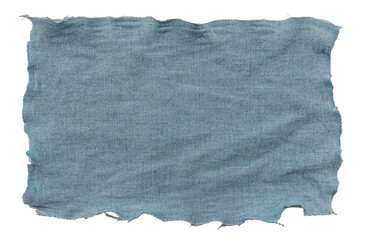 Piece of torn denim on a white background. Denim texture