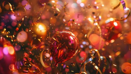 A bunch of colorful balloons and confetti floating in the air, great for celebration scenes or whimsical backgrounds