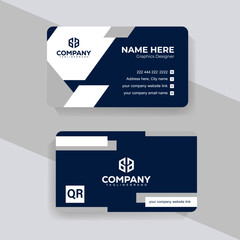 Abstract Shape Corporate Business Card Design Layout  Navy Blue and White .Professional navy blue and white business card template with clean modern design.
