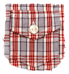 Pocket of checkered shirt on white background. Clothing pocket isolate