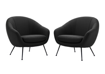 Isolated Pair of Modern Black Armchairs with Tapered Legs