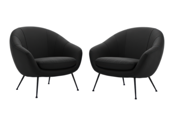 Isolated Pair of Modern Black Armchairs with Tapered Legs