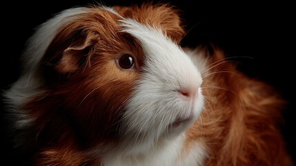 Adorable Guinea Pig Portrait Studio Shot on Black Background with CloseUp.