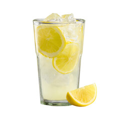 Refreshing Lemonade Glass with Ice on Transparent Background