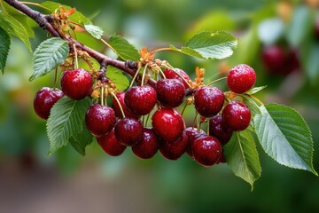 Obraz premium Black fresh cherries banner
