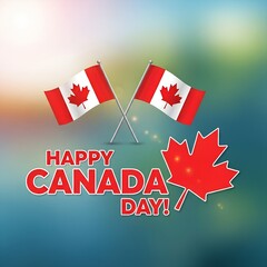Festive Canada Day Celebration with Flags and Maple Leaf Symbolism against a Colorful Bokeh Background Full of Holiday Cheer
