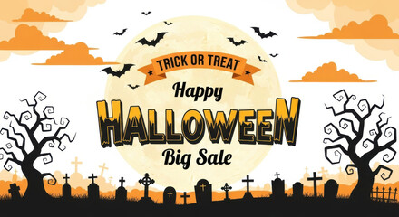 Happy halloween big sale with spooky graveyard and moonlit sky