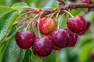 Obraz premium Black fresh cherries banner
