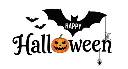 Happy halloween design with pumpkin bat and spider isolated on white