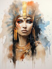 Cleopatra Portrait Pencil And Watercolor with Paper Background
