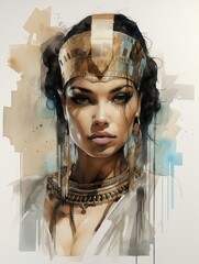 Cleopatra Portrait Pencil And Watercolor with Paper Background
