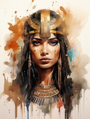 Cleopatra Portrait Pencil And Watercolor with Paper Background
