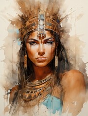 Cleopatra Portrait Pencil And Watercolor with Paper Background