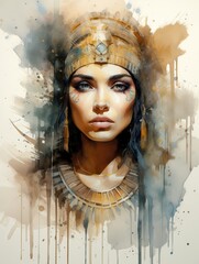 Cleopatra Portrait Pencil And Watercolor with Paper Background