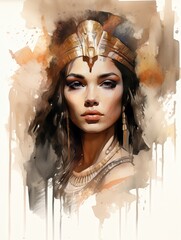 Cleopatra Portrait Pencil And Watercolor with Paper Background