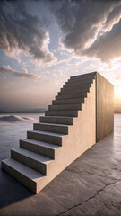 Concrete stairs ascend towards a cloudy sky podium geometric