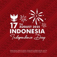 17th August 2025 - Indonesia Independence Day 80th Anniversary with festive typography and red batik Parang background. Beautiful Indonesia traditional batik background. Vector Illustration