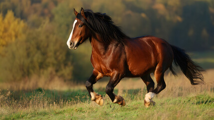 Obraz premium Majestic brown horse galloping freely, embodying wild grace and untamed spirit