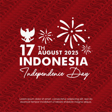 17th August 2025 - Indonesia Independence Day 80th Anniversary with festive typography and red batik Parang background. Beautiful Indonesia traditional batik background. Vector Illustration