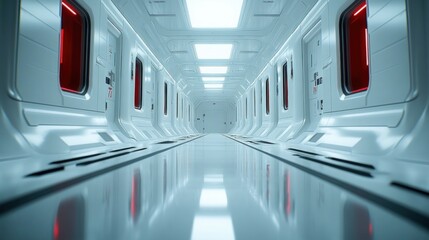 Obraz premium White futuristic corridor with red accents