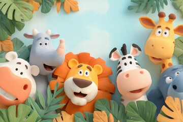 Obraz premium Cartoon jungle animals banner