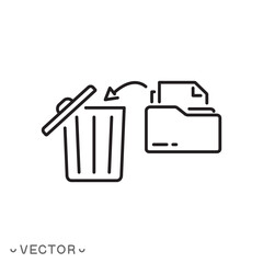 document folder with trash bin icon, deleting file or folder, delete data, information send to trash can concept, thin line symbol isolated on white background, editable stroke eps 10 vector