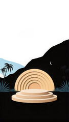 Layered paper cut style 3d podium with tropical night landscape image