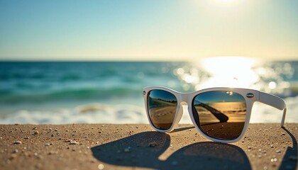 A Fashion Sunglasses on The Beach Landscape.