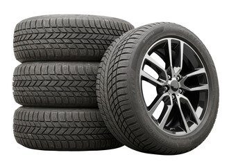 Isolated Stack of Winter Tires with Alloy Wheel Detail