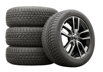 Isolated Stack of Winter Tires with Alloy Wheel Detail