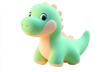 Fototapeta premium 3D cartoon dinosaur plush icon with sage green and peach colors on white background, ultra high definition isometric digital illustration
