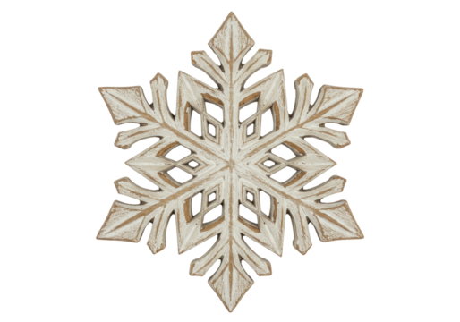 Isolated Intricate Wooden Snowflake Ornament with Vintage Charm