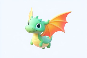 Fototapeta premium 3D cartoon dragon kite icon with emerald green and flame red colors on white background, ultra high definition isometric digital illustration
