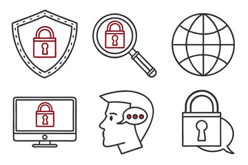 Security icons for global network and communication isolated on white