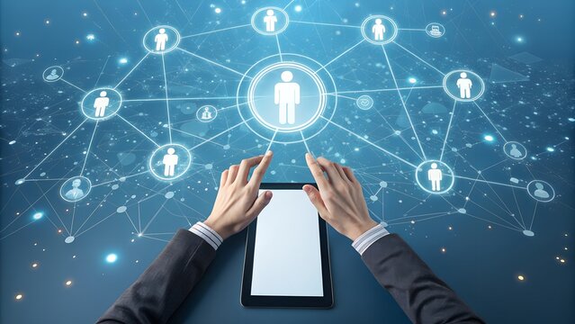 Digital Business Network & Global Connections on Tablet