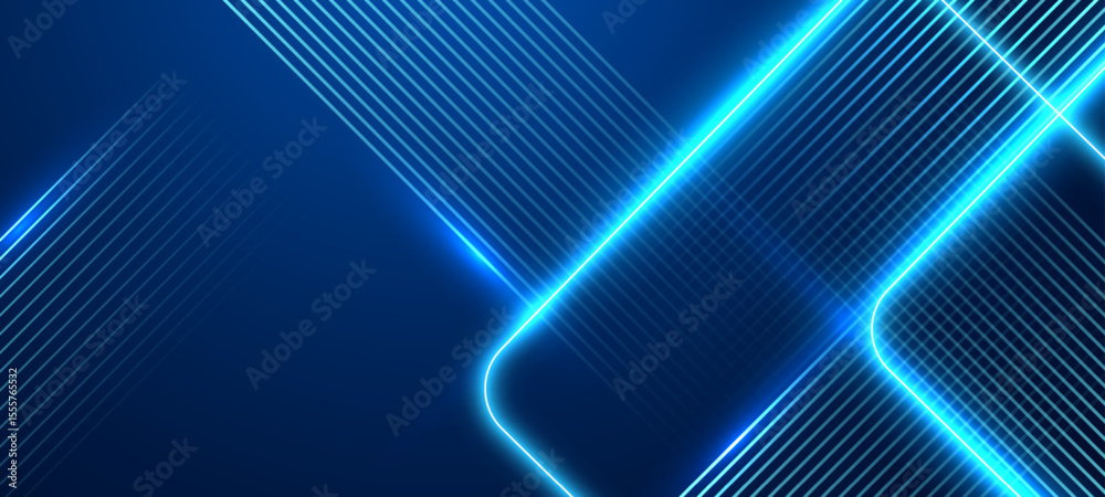Poster Abstract technology background with glowing light and diagonal lines. Vectorr illustration.