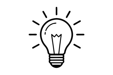 Lightbulb Idea Icon, Black Outline, Simple Design