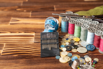 Close-up sewing accessories and materials.