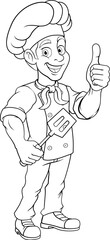 A chef, baker or barbecue cook man giving a thumbs up and holding a BBQ or cooking spatula mascot character illustration