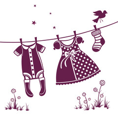 silhouette Baby Baby Girl Clothes Line on white background