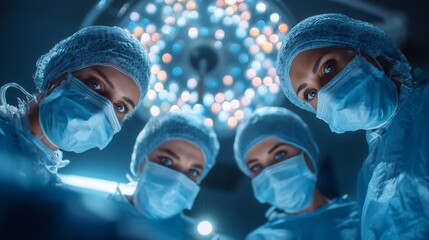 Surgical team performing an operation in a modern operating room, medical teamwork and precision healthcare concept