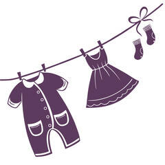 silhouette Baby Baby Girl Clothes Line on white background