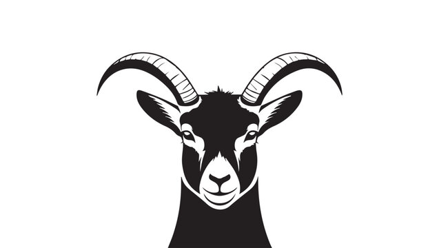 Silhouette vector image of alpine ibex's face with white background for logo or icon