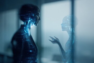 Human and Holographic AI Reflection Interaction in Futuristic Of