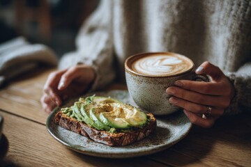 Avocado Toast and Latte in Cozy Morning Light with Personal Touc