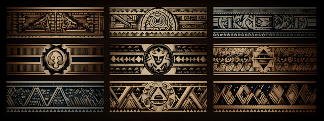 Set of maori polynesian tattoo bracelets border. Tribal sleeve seamless pattern vector. Samoan bracelet tattoo design fore arm or foot.