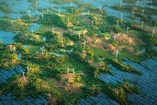Wind and Solar Energy Landscape with Forest and Farmland Integra