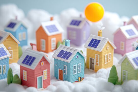 Dreamy Miniature Eco-Village with Solar Powered Houses on Clouds